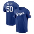 Cheap Men's Los Angeles Dodgers #50 Mookie Betts Royal 2025 Tokyo Series Name & Number T-Shirt