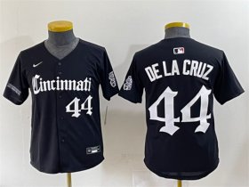 Cheap Youth Cincinnati Reds #44 Elly De La Cruz Black \'Gothic Queen City Edition\' Vapor Premier Limited Stitched Baseball Jersey