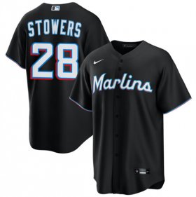Men\'s Miami Marlins #28 Kyle Stowers Black Cool Base Stitched Baseball Jersey Cheap Wholesale