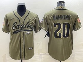 Wholesale Cheap Men\'s Philadelphia Eagles #20 Brian Dawkins Olive 2022 Salute To Service Cool Base Stitched Baseball Jersey
