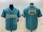 Wholesale Cheap Men's Jacksonville Jaguars Teal Team Big Logo With Patch Cool Base Stitched Baseball Jersey
