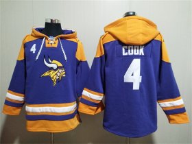 Wholesale Cheap Men\'s Minnesota Vikings #4 Dalvin Cook Purple Yellow Ageless Must-Have Lace-Up Pullover Hoodie