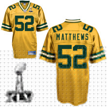 Wholesale Cheap Packers #52 Clay Matthews Yellow Super Bowl XLV Embroidered NFL Jersey